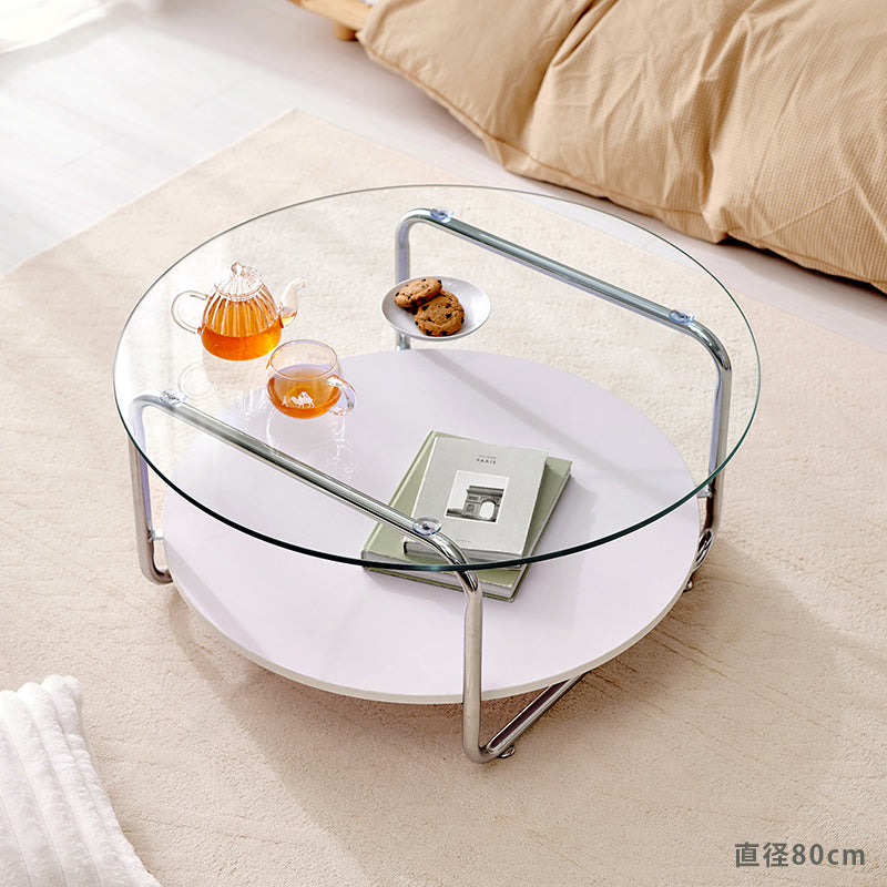 【新商品】[4size] ラウンド型ガラスローテーブル 棚板付き luce