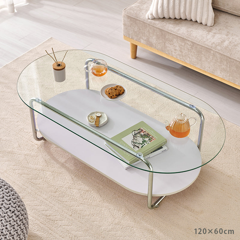 ラウンド型ガラスローテーブル 棚付き [4size] luce | テーブル