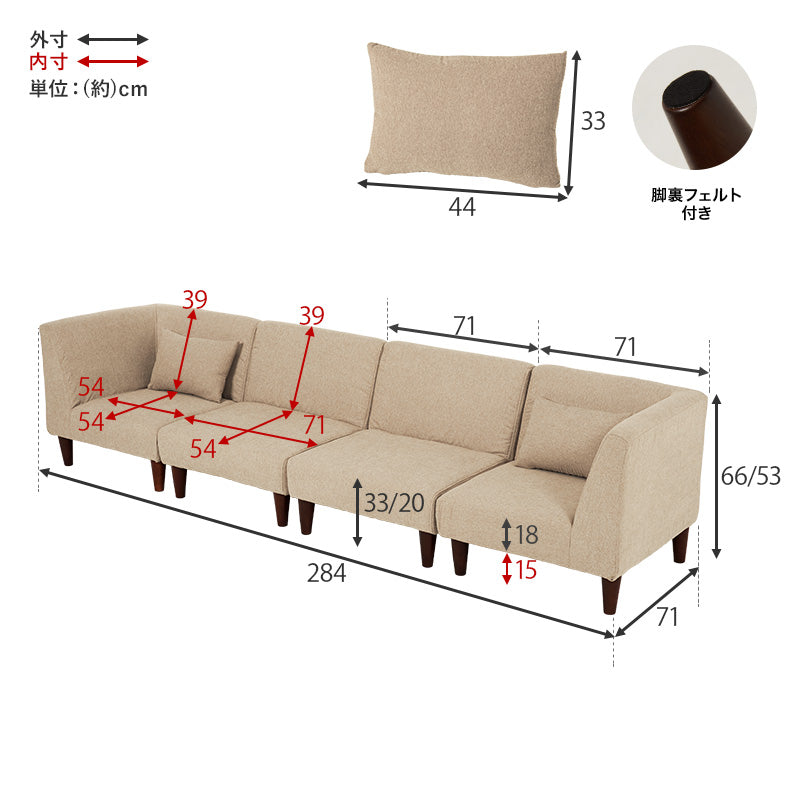 ユニットソファ 4点SET(1Pソファ2個+コーナソファ2個)【flat】フラット(カウチソファ コンパクト L字ソファ ソファー 3人掛け ソファ ユニットソファー オットマン ローソファ ソファセット おしゃれ 三人用 ローソファ 連結 ファミリー ベージュ グレー)