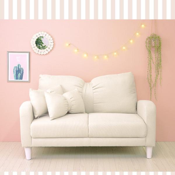 リボンソファ　2人掛け　姫系　ロータイプ可能　コンパクト　ホワイト リボンソファ 2人掛け [幅116] クッション付き 脚取り外し可能 Ribbon