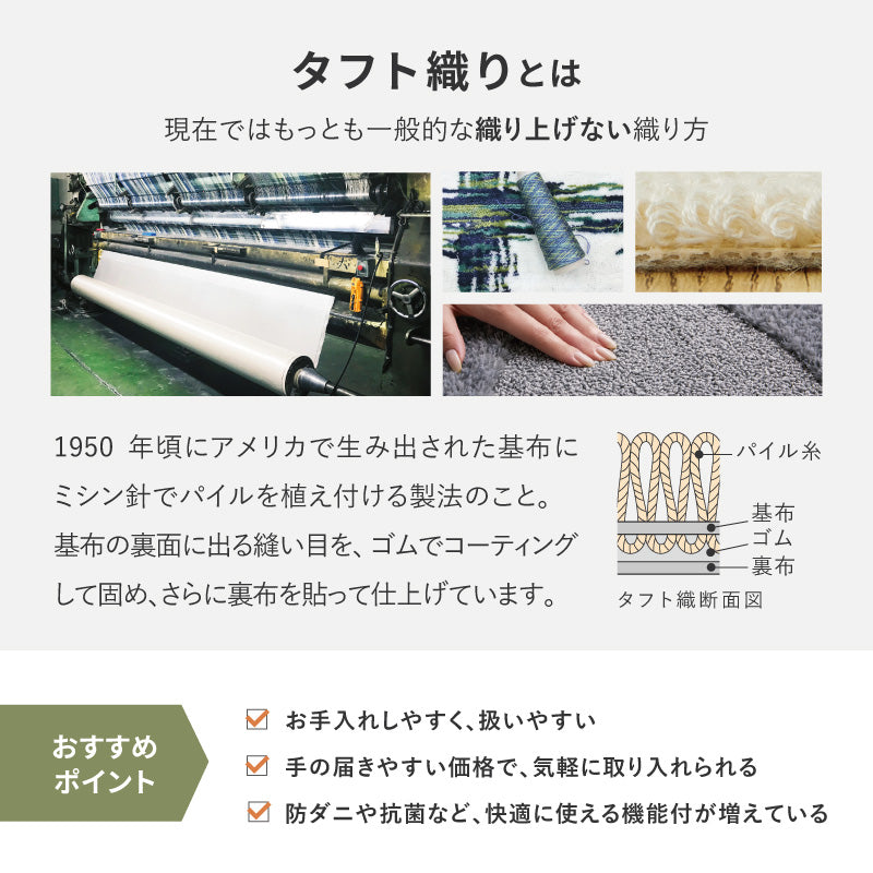 【新サイズ登場】[5サイズ] タフト織ラグ 防ダニ 抗菌 消臭 日本製 ジャスト